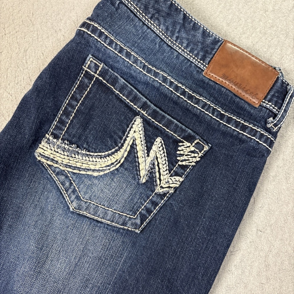 Maurices Bootcut Jeans Women Blue Denim Whiskered Faded Stretch Size 13/14 XS‎